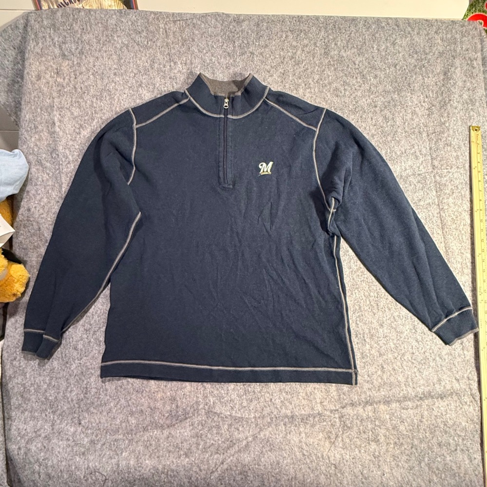 Cutter & Buck Milwaukee Brewers Navy Blue 1/4 Zip‎ Cotton Pullover Mens XXL